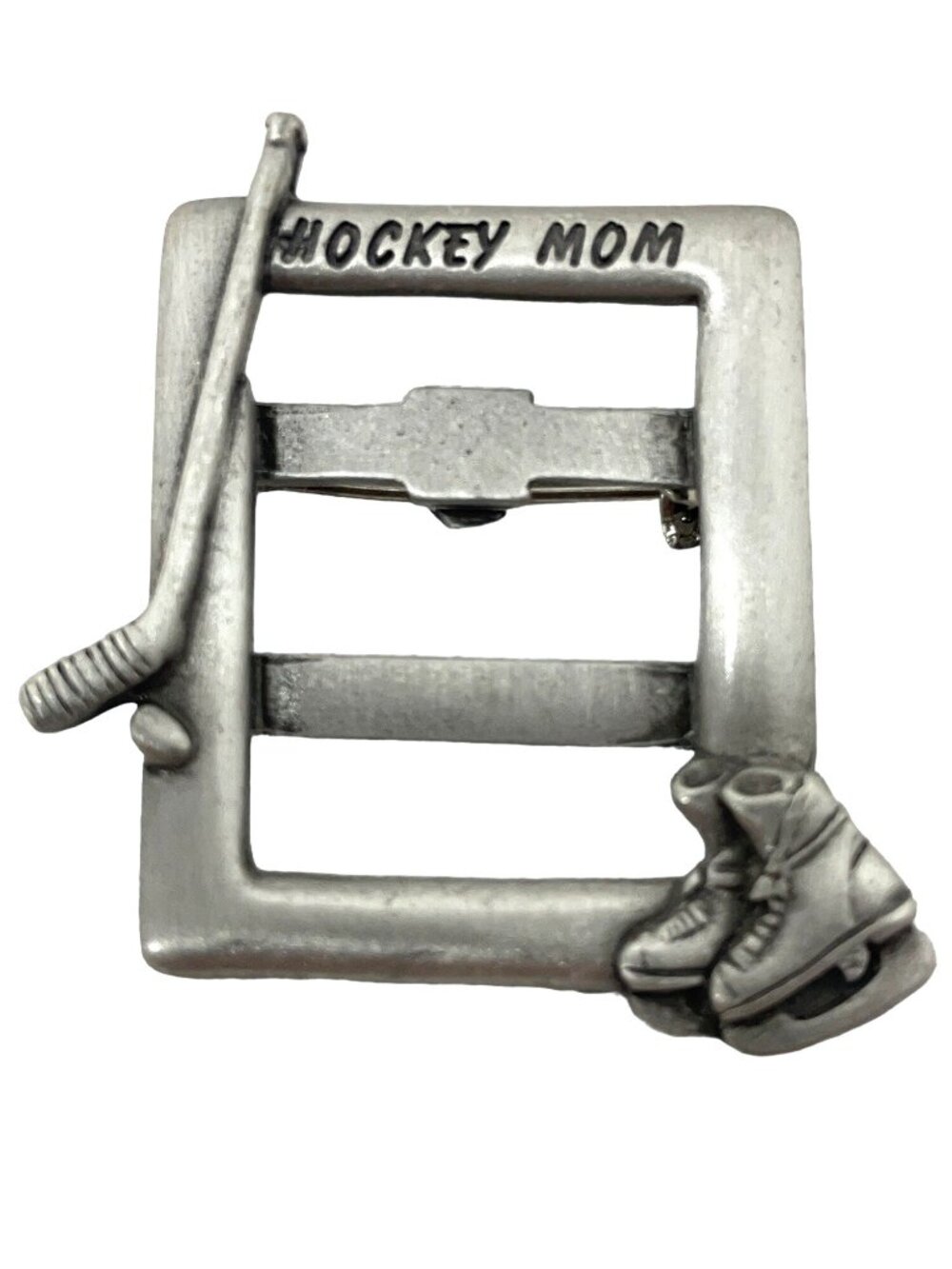 Hockey Mom Brooch by JJ 1.25"x1.25" Vintage Silvertone Frame